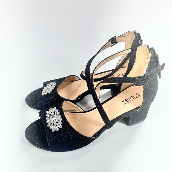 Badgley Mischka pernia gems formal black low strappy heel with rhinestone 5 - Picture 2 of 7